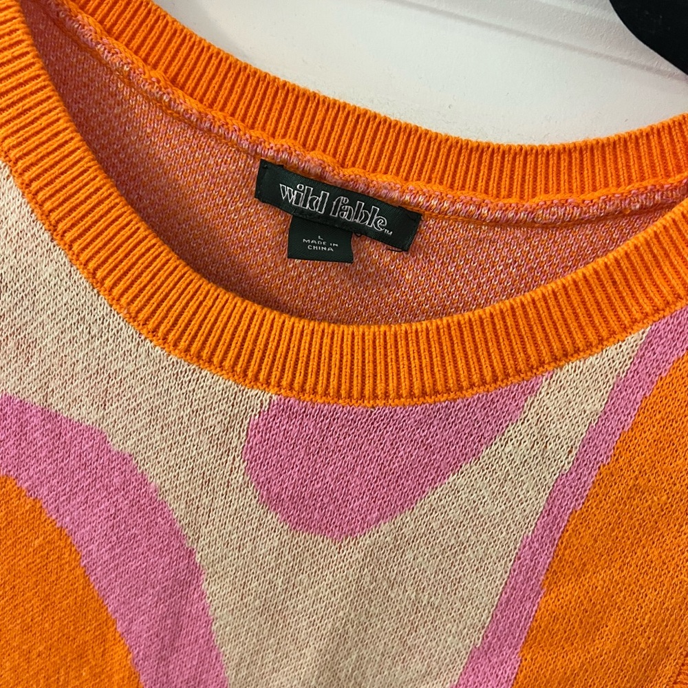 wild fable Sleeveless Wave-Print Midi Dress in Orange, Pink & Cream - Picture 2 of 4